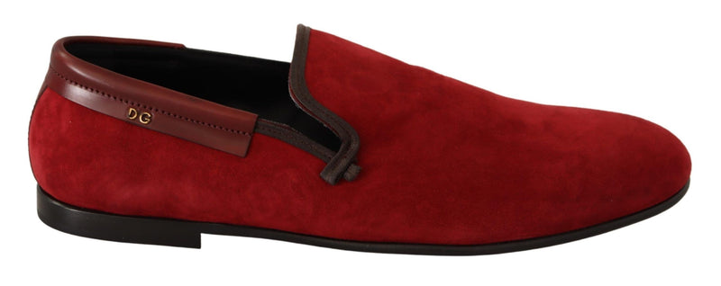 Dolce & Gabbana Red Suede Leather Slip On Loafers Men's Shoes