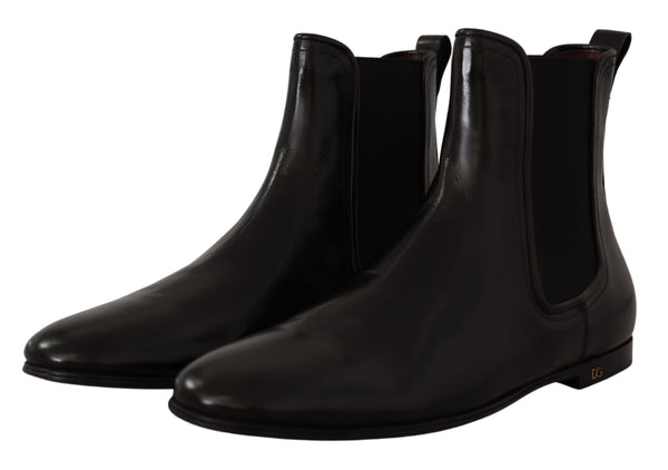 Dolce & Gabbana Black Leather Derby Boots Ankle