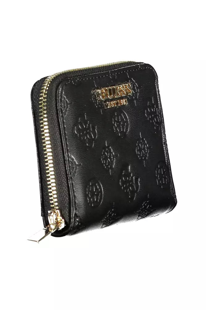 Guess Jeans Sleek Black Polyethylene Wallet with Logo Detail