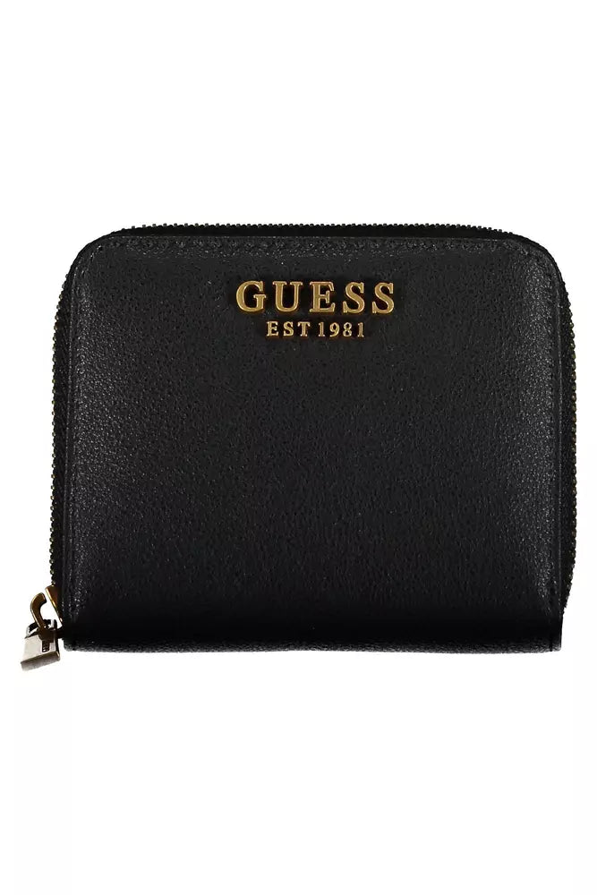 Guess Jeans Sleek Black Polyethylene Guess Wallet with Zip Closure