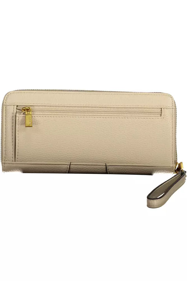 Guess Jeans Beige Chic Zip Wallet with Contrasting Accents