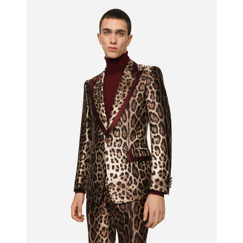 Dolce & Gabbana Elegant Leopard Print Silk Tuxedo Jacket