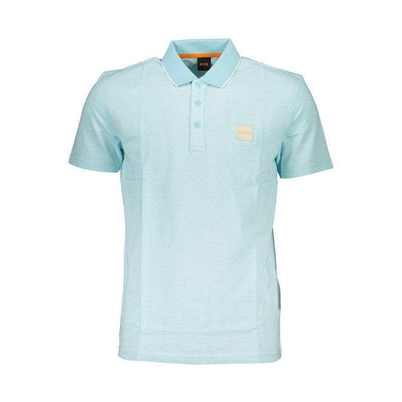 Hugo Boss Elegant Light Blue Cotton Polo with Contrast Detail