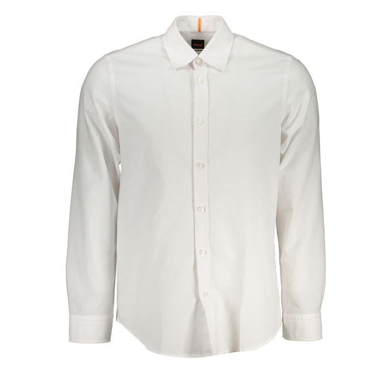 Hugo Boss Classic White Cotton Shirt with Button-Down Collar