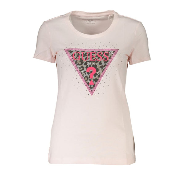 Guess Jeans Chic Pink Rhinestone Appliqué Organic Tee