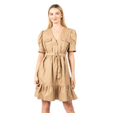 PINKO Elegant Short-Sleeve Cotton Dress with Belt