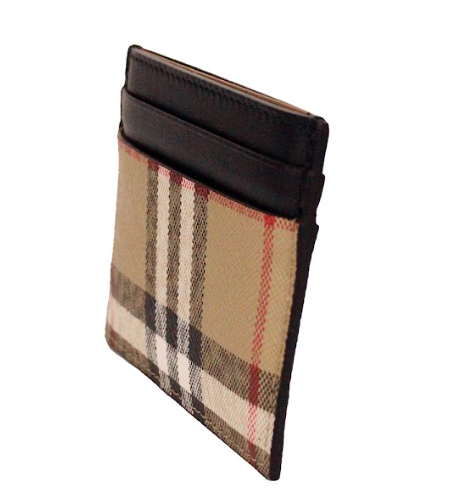 Burberry Sandon Black Canvas Check Printed Leather Slim Card Case Wallet