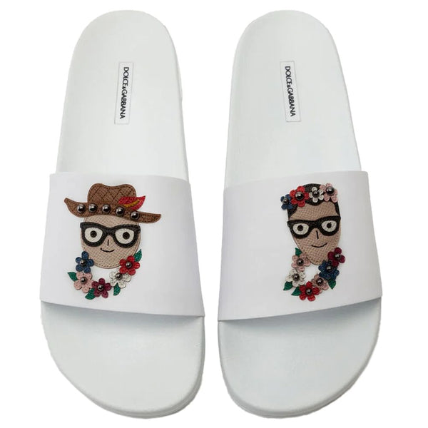 Dolce & Gabbana Elegant White Calfskin Rubber Slippers