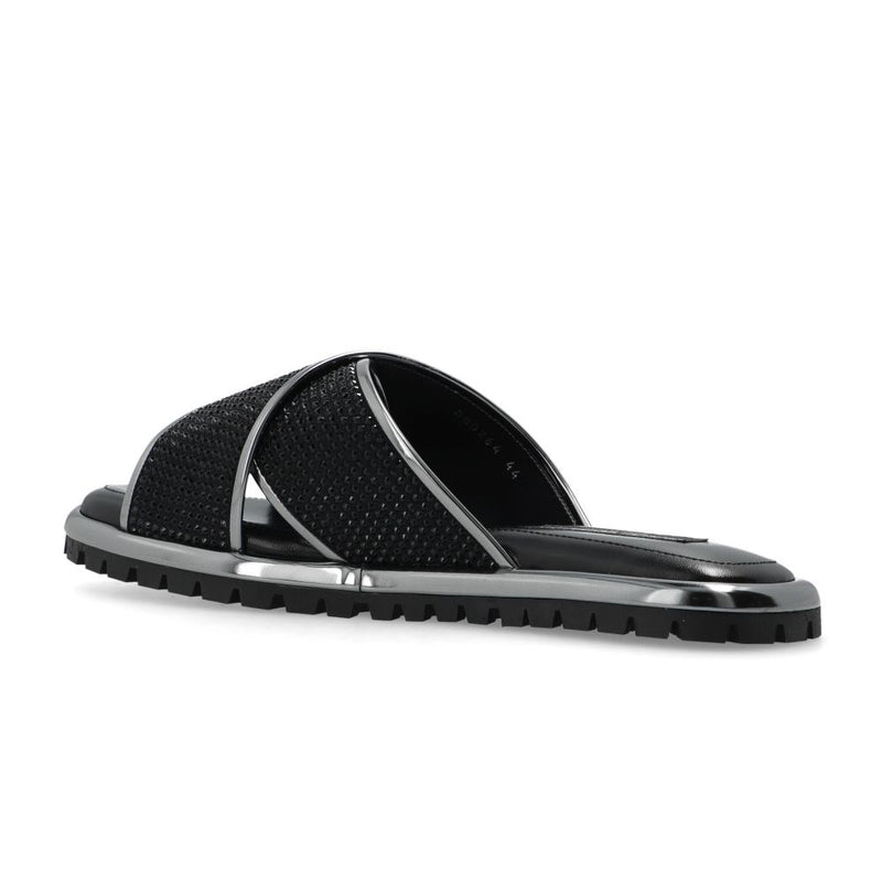 Dolce & Gabbana Black Zircon-Bedecked Leather Slippers