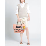 Dolce & Gabbana Elegant Pink Cotton Shopper with Calfskin Accents