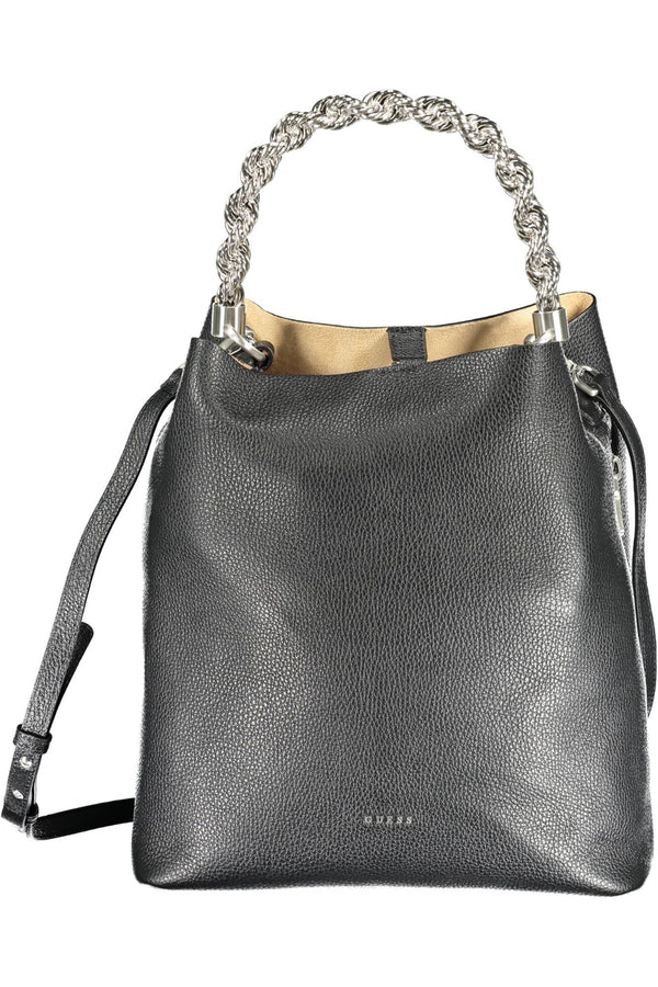 Guess Jeans Chic Black Leather Chain-Handle Handbag