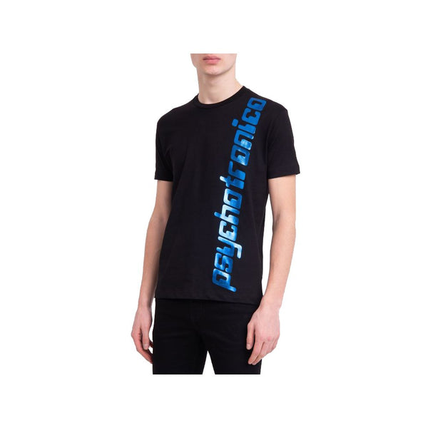 Dsquared² Sleek Black Cotton Tee with Bold Blue Accent